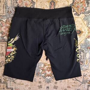 Vintage Ed Hardy Baggy Low Rise Capri Shorts Black Y2k Early 2000s Size Medium